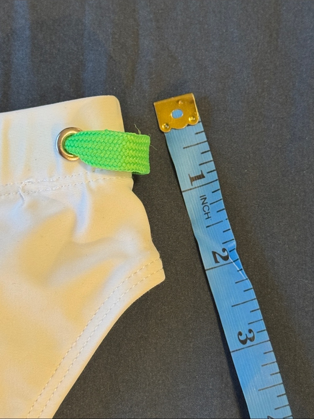 Men’s White Swim with Green Drawstring, by Desmiit, Front Lined Medium to Large - Picture 3 of 4
